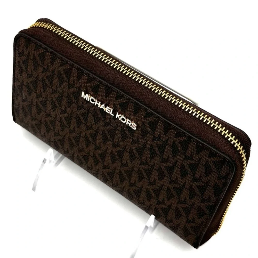 Michael Kors JST Flat MF Phone Case Wallet Brown Leather